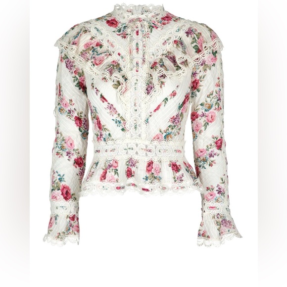 ZIMMERMANN Honour Floral-print Pintuck Cotton blouse/ Top. Size 2/M